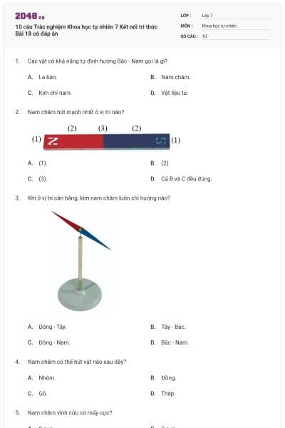 10 câu Trắc nghiệm Khoa học tự nhiên 7 Kết nối tri thức Bài 18 có đáp án
