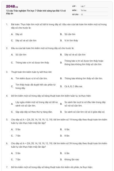 12 câu Trắc nghiệm Tin học 7 Chân trời sáng tạo Bài 13 có đáp án