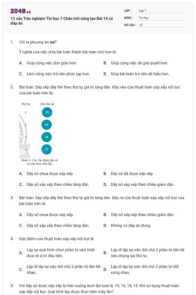 12 câu Trắc nghiệm Tin học 7 Chân trời sáng tạo Bài 14 có đáp án