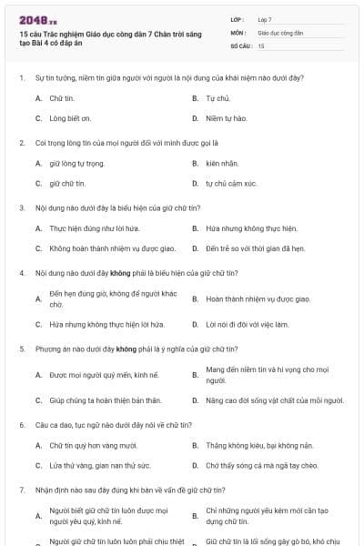 15 câu Trắc nghiệm Giáo dục công dân 7 Chân trời sáng tạo Bài 4 có đáp án