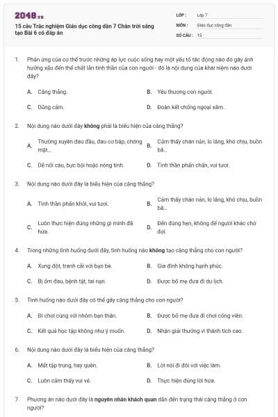15 câu Trắc nghiệm Giáo dục công dân 7 Chân trời sáng tạo Bài 6 có đáp án