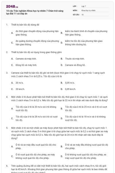 10 câu Trắc nghiệm Khoa học tự nhiên 7 Chân trời sáng tạo Bài 11 có đáp án
