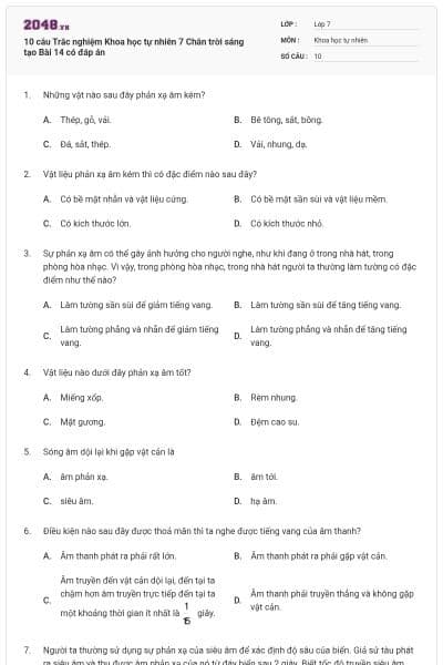 10 câu Trắc nghiệm Khoa học tự nhiên 7 Chân trời sáng tạo Bài 14 có đáp án