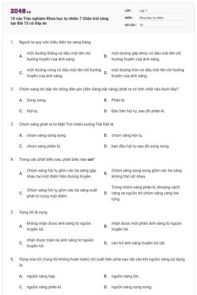 10 câu Trắc nghiệm Khoa học tự nhiên 7 Chân trời sáng tạo Bài 15 có đáp án