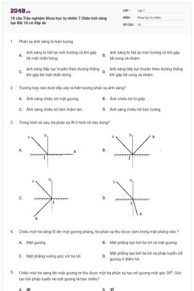 10 câu Trắc nghiệm Khoa học tự nhiên 7 Chân trời sáng tạo Bài 16 có đáp án