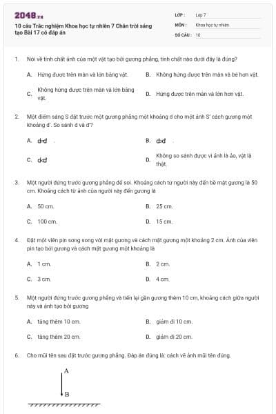 10 câu Trắc nghiệm Khoa học tự nhiên 7 Chân trời sáng tạo Bài 17 có đáp án