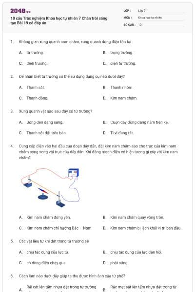 10 câu Trắc nghiệm Khoa học tự nhiên 7 Chân trời sáng tạo Bài 19 có đáp án