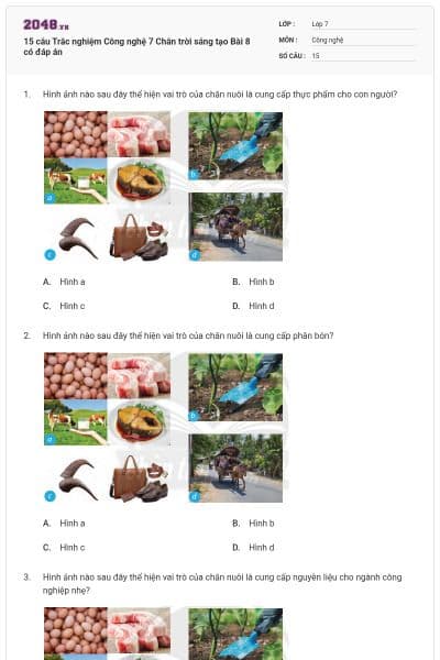 15 câu Trắc nghiệm Công nghệ 7 Chân trời sáng tạo Bài 8 có đáp án