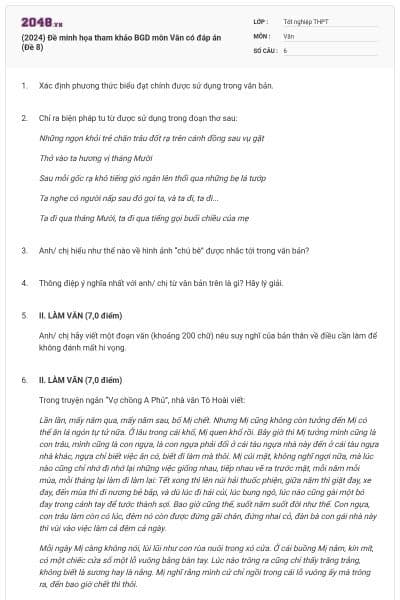 (2024) Đề minh họa tham khảo BGD môn Văn có đáp án (Đề 8)
