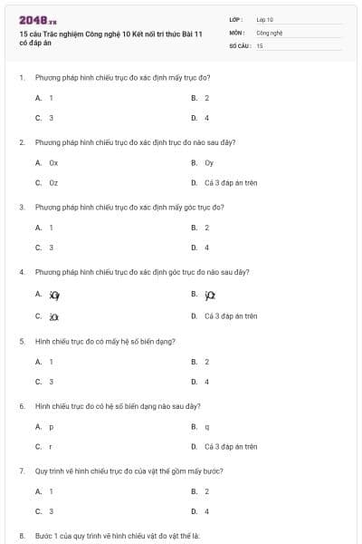 15 câu Trắc nghiệm Công nghệ 10 Kết nối tri thức Bài 11 có đáp án