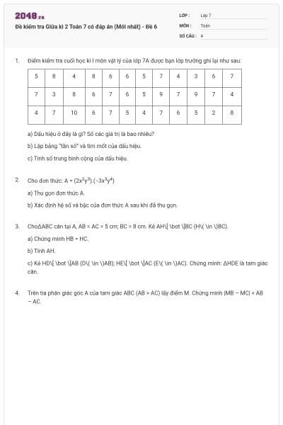 Đề kiểm tra Giữa kì 2 Toán 7 có đáp án (Mới nhất) - Đề 6