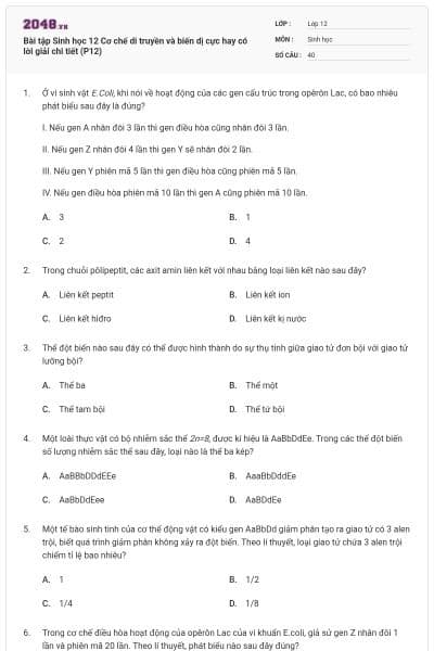 Bài tập Sinh học 12 Cơ chế di truyền và biến dị cực hay có lời giải chi tiết (P12)