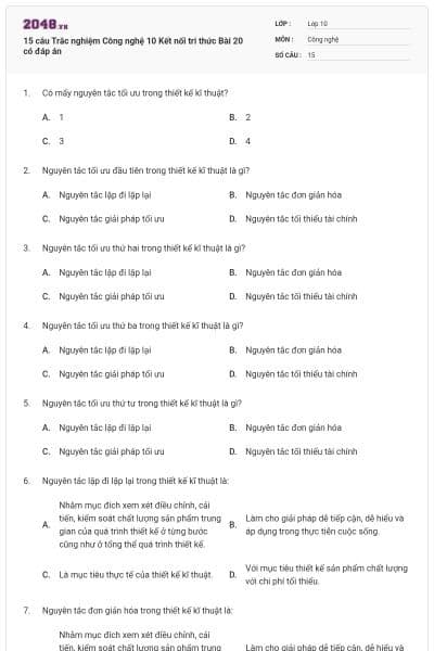 15 câu Trắc nghiệm Công nghệ 10 Kết nối tri thức Bài 20 có đáp án