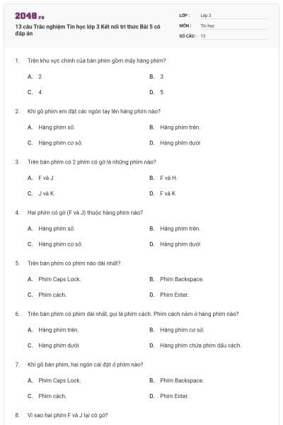 13 câu Trắc nghiệm Tin học lớp 3 Kết nối tri thức Bài 5 có đáp án