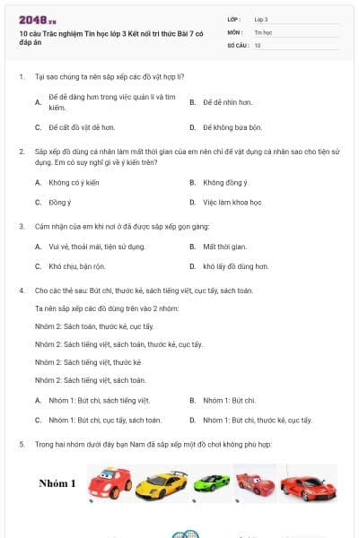 10 câu Trắc nghiệm Tin học lớp 3 Kết nối tri thức Bài 7 có đáp án