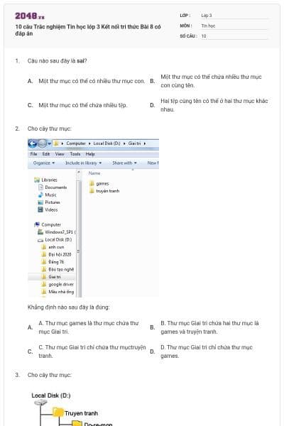 10 câu Trắc nghiệm Tin học lớp 3 Kết nối tri thức Bài 8 có đáp án