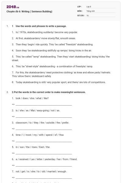 Chuyên đề 6: Writing ( Sentence Building)