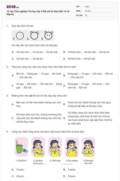 10 câu Trắc nghiệm Tin học lớp 3 Kết nối tri thức Bài 14 có đáp án