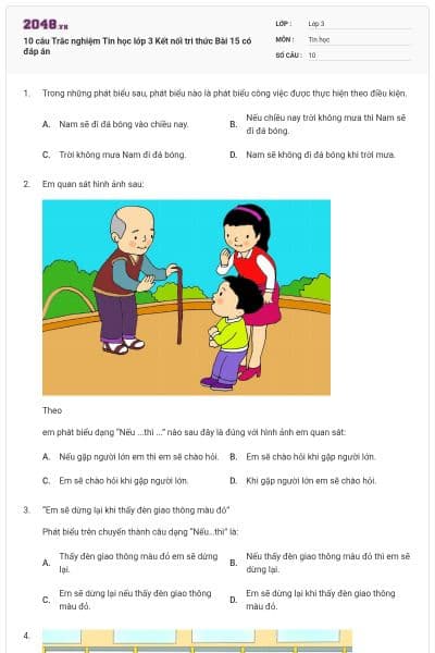 10 câu Trắc nghiệm Tin học lớp 3 Kết nối tri thức Bài 15 có đáp án