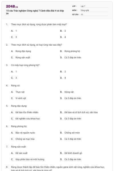 15 câu Trắc nghiệm Công nghệ 7 Cánh diều Bài 4 có đáp án