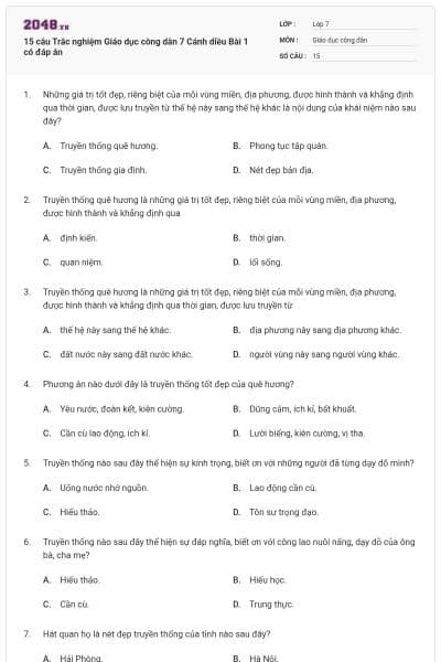 15 câu Trắc nghiệm Giáo dục công dân 7 Cánh diều Bài 1 có đáp án