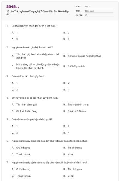 15 câu Trắc nghiệm Công nghệ 7 Cánh diều Bài 10 có đáp án