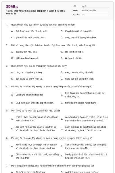15 câu Trắc nghiệm Giáo dục công dân 7 Cánh diều Bài 6 có đáp án