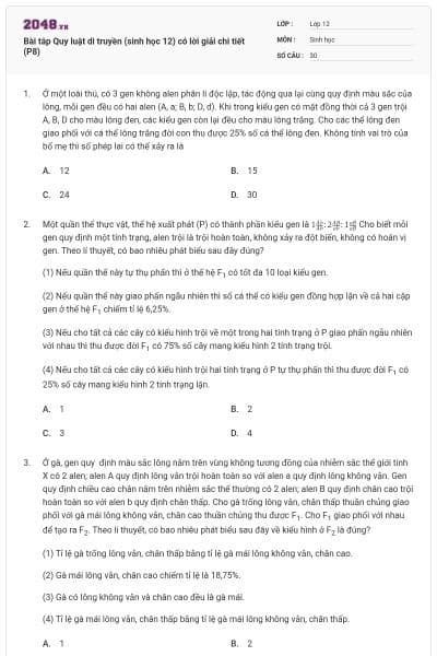 Bài tâp Quy luật di truyền (sinh học 12) có lời giải chi tiết (P8)