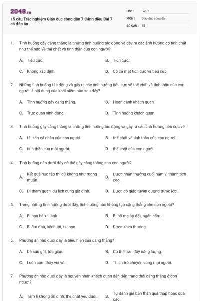 15 câu Trắc nghiệm Giáo dục công dân 7 Cánh diều Bài 7 có đáp án