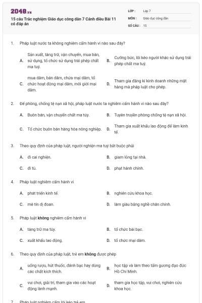 15 câu Trắc nghiệm Giáo dục công dân 7 Cánh diều Bài 11 có đáp án