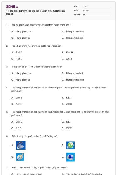 11 câu Trắc nghiệm Tin học lớp 3 Cánh diều A3 Bài 2 có đáp án