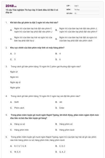 15 câu Trắc nghiệm Tin học lớp 3 Cánh diều A3 Bài 3 có đáp án