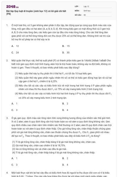 Bài tâp Quy luật di truyền (sinh học 12) có lời giải chi tiết (P8)