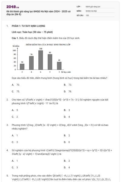 Đề thi Đánh giá năng lực ĐHQG Hà Nội năm 2024 - 2025 có đáp án (Đề 8)