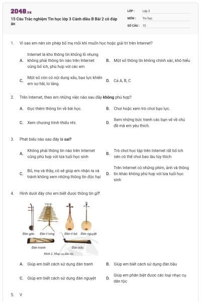 15 Câu Trắc nghiệm Tin học lớp 3 Cánh diều B Bài 2 có đáp án