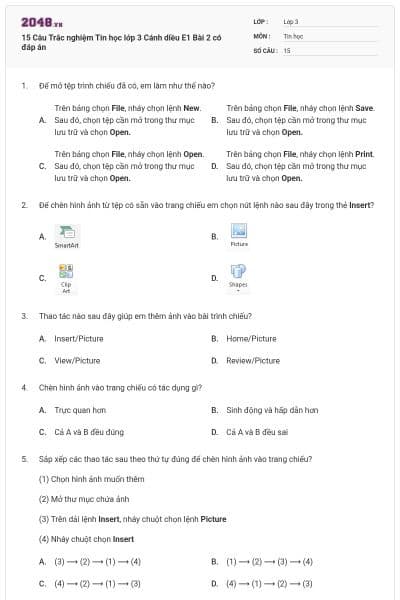 15 Câu Trắc nghiệm Tin học lớp 3 Cánh diều E1 Bài 2 có đáp án