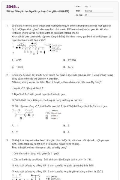 Bài tập Di truyền học Người cực hay có lời giải chi tiết (P1)