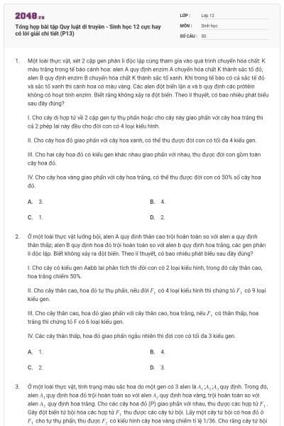 Tổng hợp bài tập Quy luật di truyền - Sinh học 12 cực hay có lời giải chi tiết (P13)