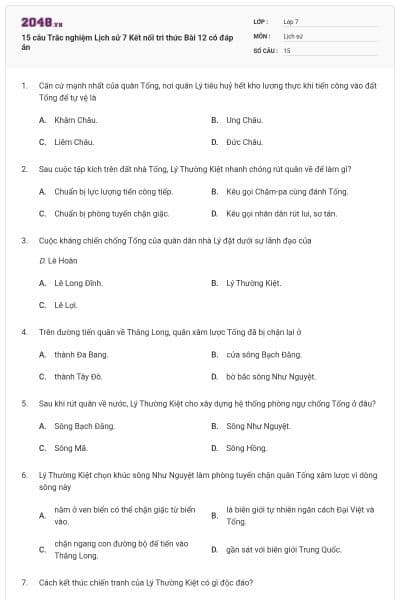 15 câu Trắc nghiệm Lịch sử 7 Kết nối tri thức Bài 12 có đáp án