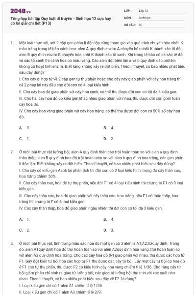 Tổng hợp bài tập Quy luật di truyền - Sinh học 12 cực hay có lời giải chi tiết (P13)