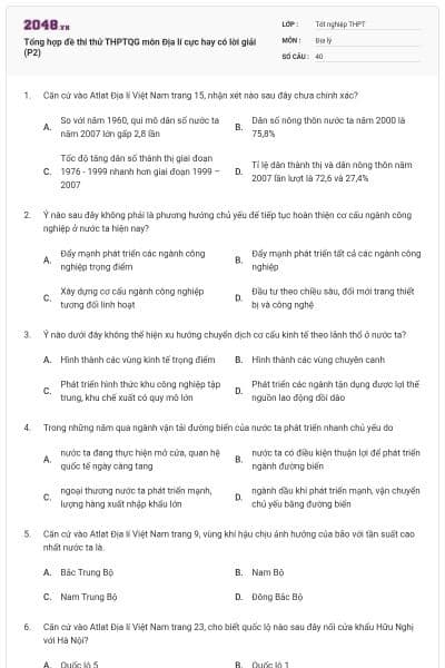 Tổng hợp đề thi thử THPTQG môn Địa lí cực hay có lời giải (P2)