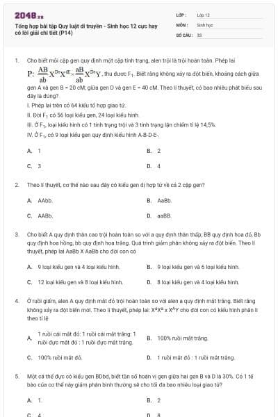 Tổng hợp bài tập Quy luật di truyền - Sinh học 12 cực hay có lời giải chi tiết (P14)
