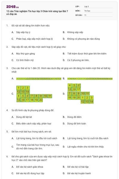 12 câu Trắc nghiệm Tin học lớp 3 Chân trời sáng tạo Bài 7 có đáp án