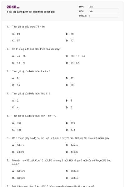 8 bài tập Làm quen với biểu thức có lời giải