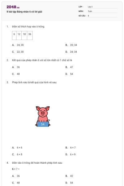 8 bài tập Bảng nhân 6 có lời giải