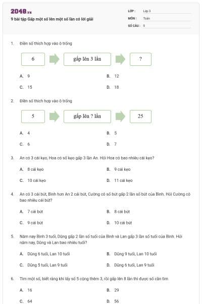 9 bài tập Gấp một số lên một số lần có lời giải