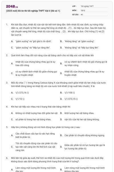 (2025 mới) Đề ôn thi tốt nghiệp THPT Vật lí (Đề số 1)