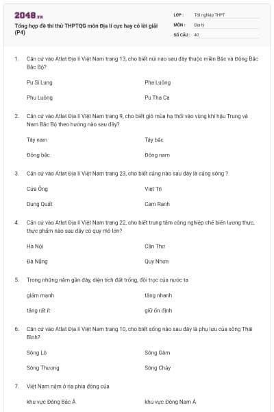 Tổng hợp đề thi thử THPTQG môn Địa lí cực hay có lời giải (P4)