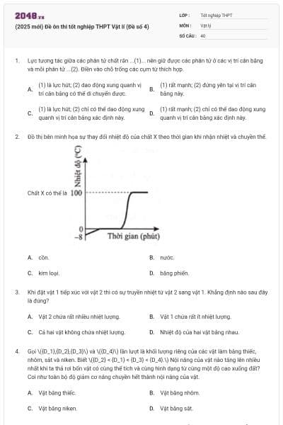 (2025 mới) Đề ôn thi tốt nghiệp THPT Vật lí (Đề số 4)