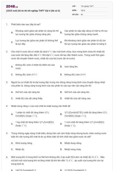 (2025 mới) Đề ôn thi tốt nghiệp THPT Vật lí (Đề số 6)